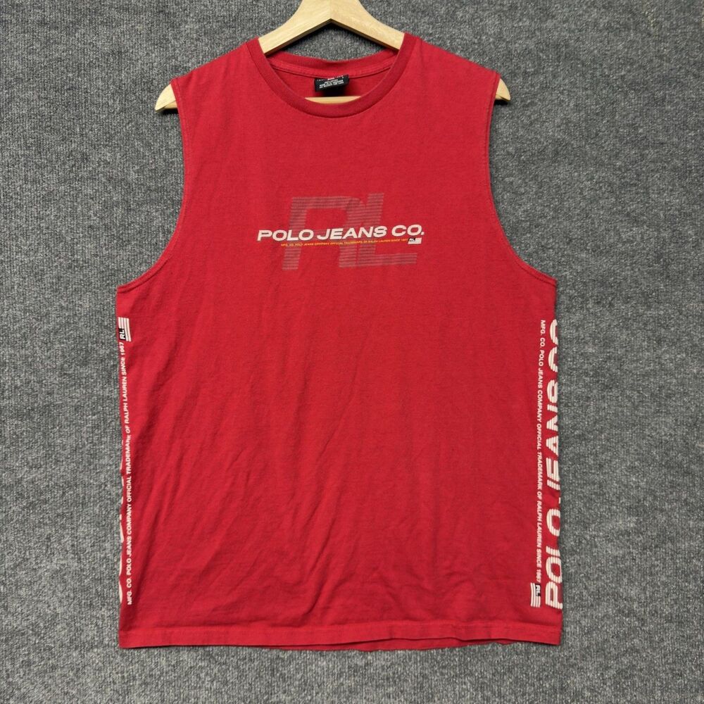 Vintage Polo Jeans Co Ralph Lauren Shirt Mens L Red Sleeveless Tank Y2K Gym Logo